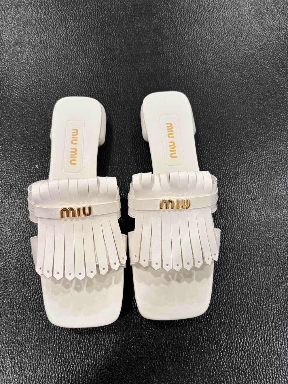 Miu Miu White Fringe Slide Sandals size 9.5